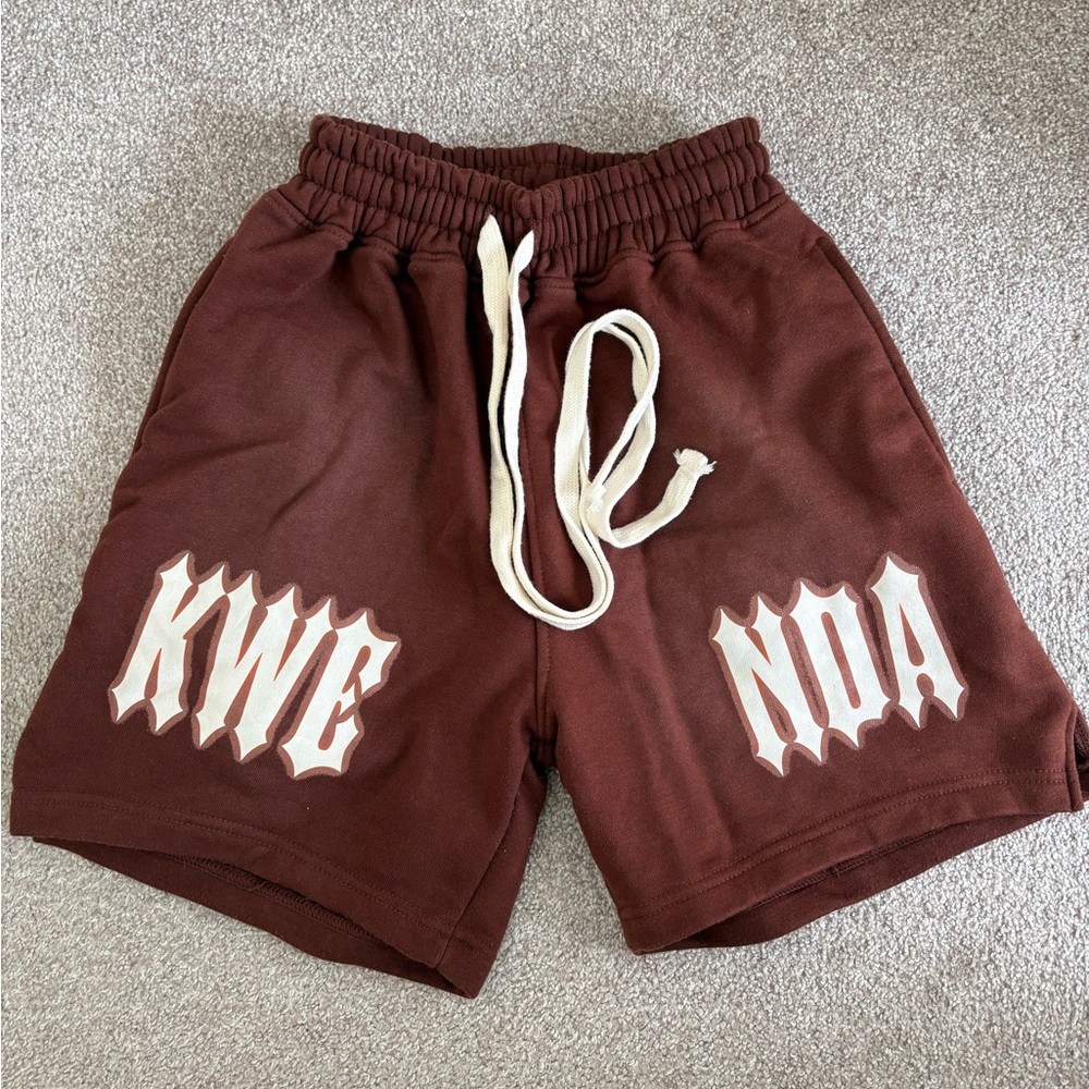 Brown Kwenda Graphic Shorts with White Drawstring